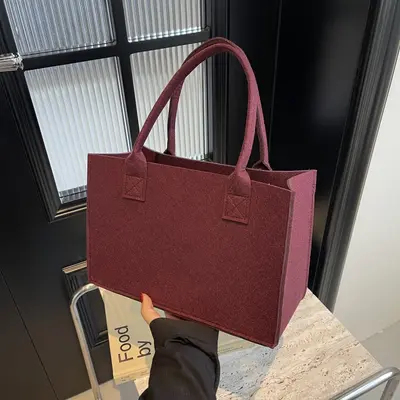 Women's Felt Single Shoulder Bag, Large Capacity, Solid Color Handbag - 3