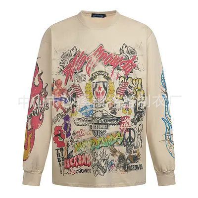 Herren Langarm-T-Shirt locker, Herbst, Cartoon-Print, Großgrößen