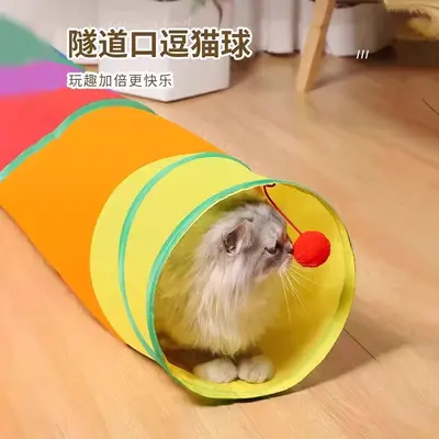 Foldable Rainbow Straight Cat Tunnel, Educational Cat Toy - 4