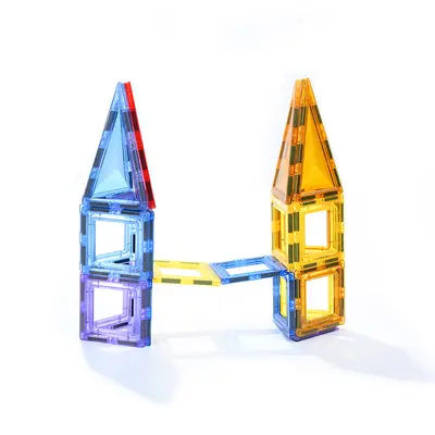 Magnetic Building Tiles Set, 7.5 cm Diamond Face, Colored Windows