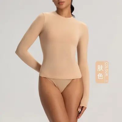 Women's Yoga Long Sleeve Top, Lightweight, High Elasticity, Round Neck - 6