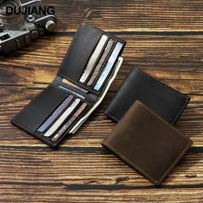 Crazy Horse Leather Short Men's Wallet with Multi-Card Slots and Coin Pocket
