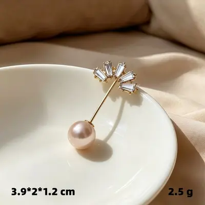 Perlen-Zirkon-Blumenbrosche mit Blattmotiv und Sicherheitsverschluss - 7