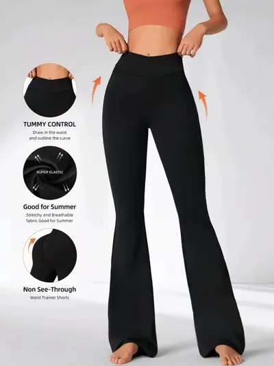 High-Waist Pfirsich-Po Schlaghose, hochelastisch, figurformend