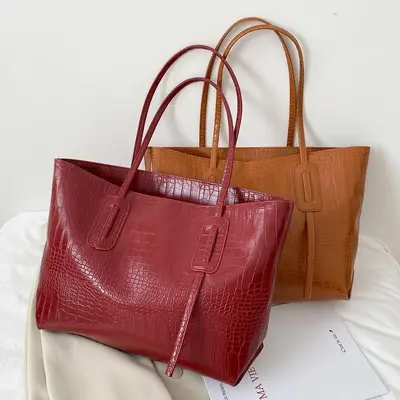 Retro Crocodile Pattern Women's Tote Bag, Large Capacity Single Shoulder Bag - 2