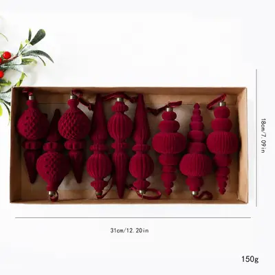 Velvet Lantern Cone Christmas Ball Set 18 CM, 9 Pieces Solid Color Plastic - 7