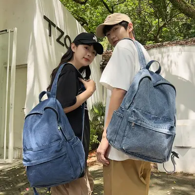 Women's Denim Backpack in Hong Kong Style, Large Capacity, Lightweight