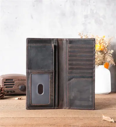 Model 1008 Men's Long Genuine Leather Wallet with Zipper - 12