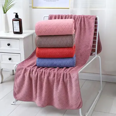Grenzüberschreitendes Handtuch- und Badetuch-Set, verdickte Korallenfleecequalität, schlichtes dreistreifiges Design, weich, saugfähig, schnelltrocknend, fusselarm