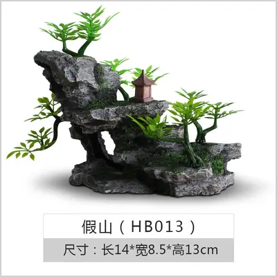 Grey Artificial Dragon Stone Aquarium Decoration Set with Hiding Cave and Plants - 9