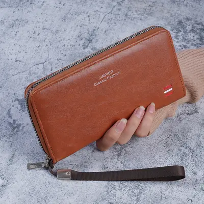 Men's Long Wallet, Zipper Coin Pocket, Multi-Card Slots - 1