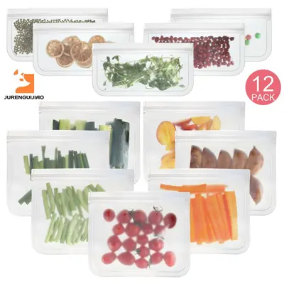 Frosted PEVA Food Storage Bags, Self-Sealing, for Refrigerator