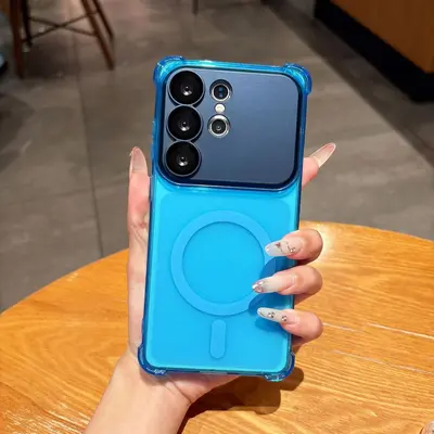 Samsung S26 Ultra ve S25 Ultra için dört köşeli manyetik telefon kılıfı, şeffaf