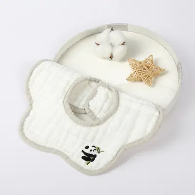 Baby Bib, 100% Cotton Gauze, 8-Layer, Embroidered - 13