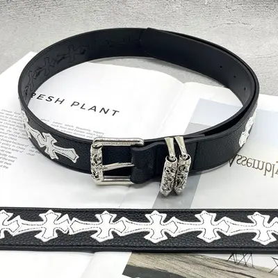 Chrome Hearts Sacred Sword Cross Belt for Men, Roller Hollow Design, Evergreen Style, Hanging Pattern Women's Belt, Celebrity Style, Perforated Heart Design. - 9