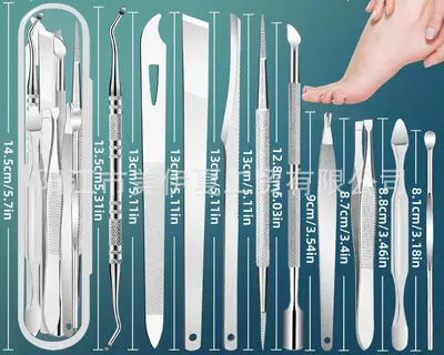 Cross-border Best-Selling Stainless Steel Pedicure Knife Set with Foot Fork and Double-Head Nail Cleaner Foot Rasp 5-Piece Set 10-Piece Set Boxed - 12