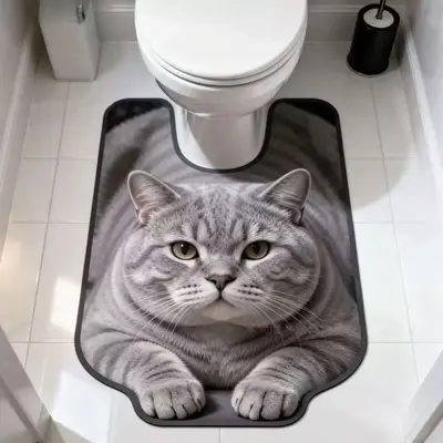 Cute Kitten Diatomite Toilet Mat, Absorbent and Quick-Drying
