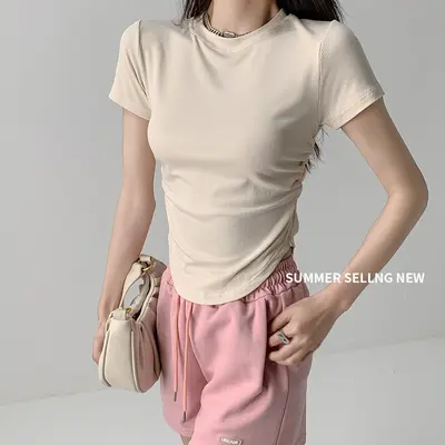 Kadın Yuvarlak Yaka Kısa Kollu Slim Fit T-Shirt, Yaz