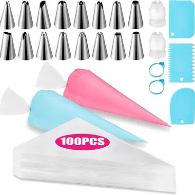 Cake Turntable Decorating Set, 124 Pieces, Piping Tips and Scraper