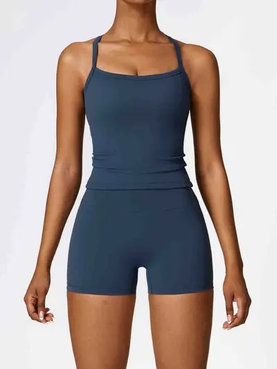 Fitness Two-Piece Set Nude-Feel Quick-Dry Tight Yoga Set Fashion Cross Strap Shorts Lifting Tummy-Control Hip-Lifting Women