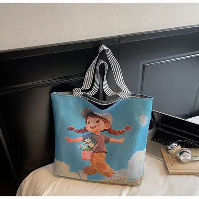 Large Printed Canvas Tote Bag with Single Shoulder Strap for School and Daily Use - 10