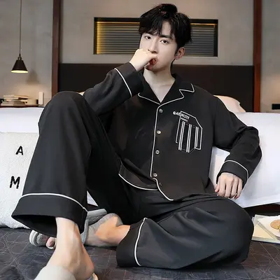Men's Pajama Set, 100% Cotton Long Sleeve, Spring Autumn