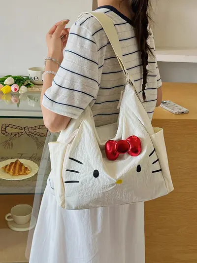 Cross-border Nylon Women's Bag 2026 New Style Large Capacity Cute Little Cat Single Shoulder Bag Bow Tote Bag Backpack