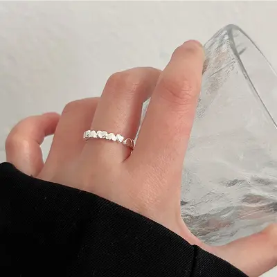 S925 Sterling Silber Doppelherz-Ring offenes Design - 10