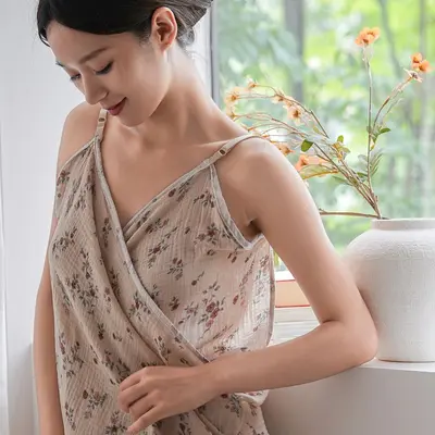 Women's hanging bathrobe, pure cotton crepe fabric, stylish one-piece bath towel, wearable or wrappable, beach towel, personalization available. - 8