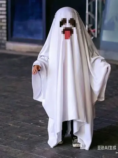 Halloween Ghost Cosplay Costume, White Ghost Face Cape, Adults and Kids - 1