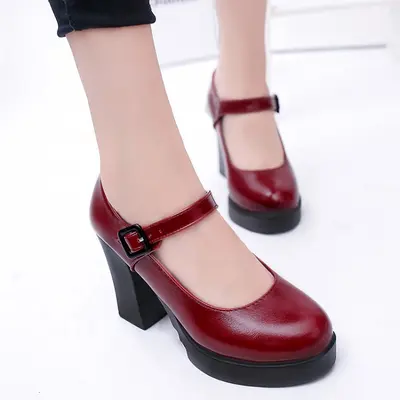 Women's Waterproof Chunky Heel Platform Work Shoes - 4