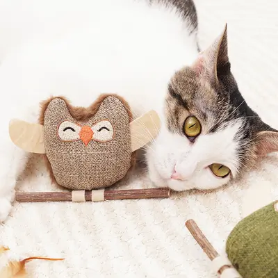 Cat Teaser Wand with Catnip and Silvervine Chew Stick - 4