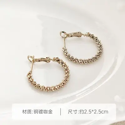 韩系简约咖啡金锆石耳钉耳扣小众轻奢精致冷淡风耳饰时尚气质耳环 - 11