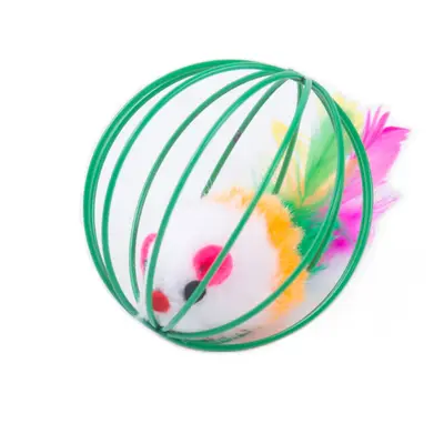 笼中鼠逗猫玩具彩色羽毛尾巴老鼠宠物玩具球用品猫咪玩具批发