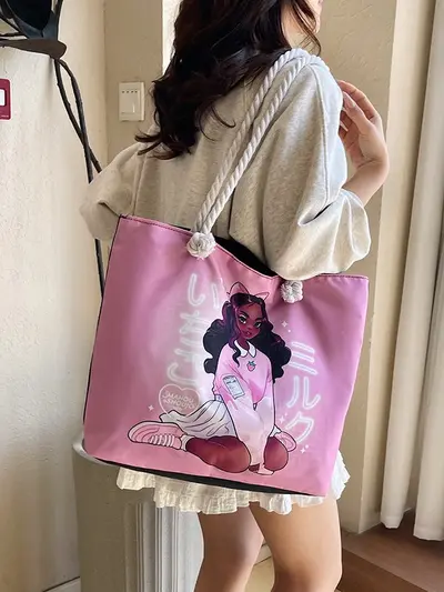 Printed Canvas Tote Bag for Women, Large Capacity Shoulder Shopping Bag - 5