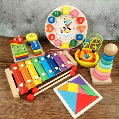 Früherziehungs-Lernspielzeug für Kinder, hölzernes Baby-Perlenspielzeug mit achttonigem Klavierspieler-Uhr, Kinder-Klavierset, Holzspielzeug - 13