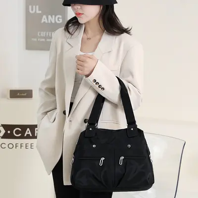 Women's Large Capacity Canvas Tote Bag, Lightweight Single-Shoulder Office Bag - 4