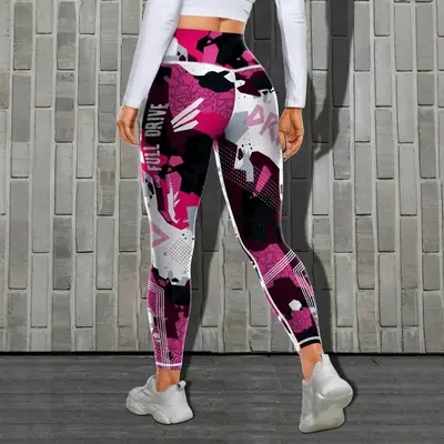Geometrik Kamuflaj Baskılı Yoga Pantolonu, Yüksek Elastikiyet, Cilt Dostu Kumaş
