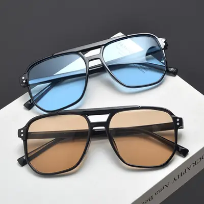 Square Frame Sunglasses, Anti-UV Women's, Retro Double-Bridge Pilot Style