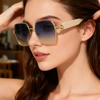 Women's Metal Frame Sunglasses with UV Protection, Celebrity Style - 1
