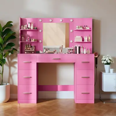 Bedroom Vanity Table with Storage Cabinet, Two-in-One