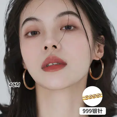 999纯银针圈圈耳环女轻奢高级感耳圈素圈耳夹耳钉大圆圈耳饰批发 - 11