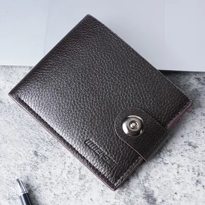 Magnetic Clasp Short Leather Men's Wallet with Zipper and Driver's License Slot - 7