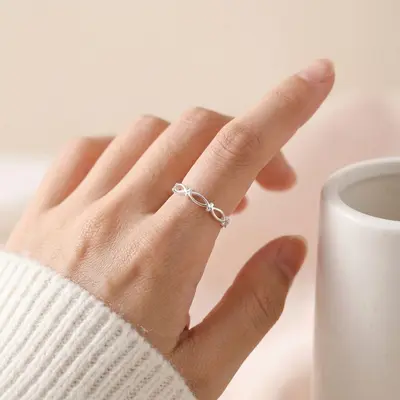 S925 Sterling Silver Hollow Interwoven Ring Women Mini