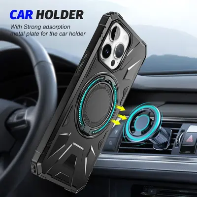 Phone case for iPhone 15 Pro Max, magnetic stand, PC+TPU