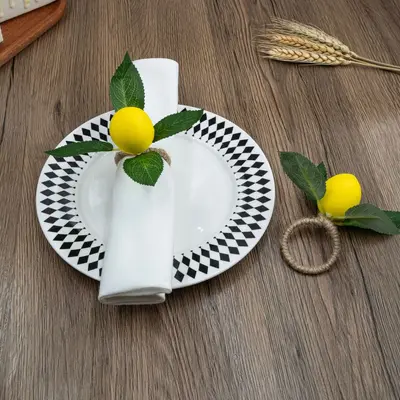 Sınır Ötesi Minimalist Sarı Limon Peçete Halkası Yapay Peçete Halkası Peçete Toka Avrupa Tarzı Bitki Keten İp Ağız Bez Halkası Toptan