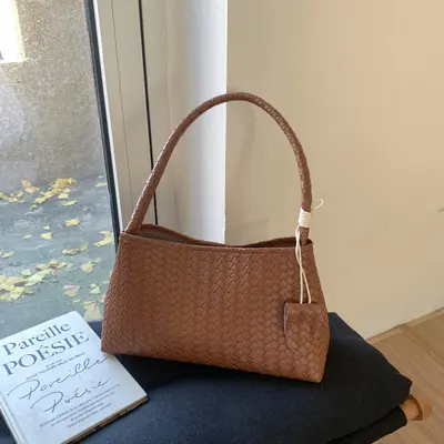 Candy Color Woven Pattern Women's Handbag and Crossbody Bag - 1