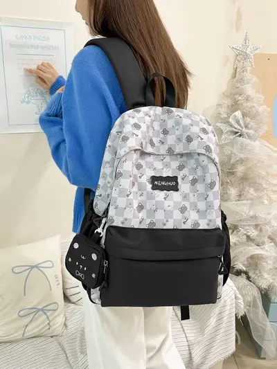 Printed Backpack for Middle and High School Students, Korean Style - 2