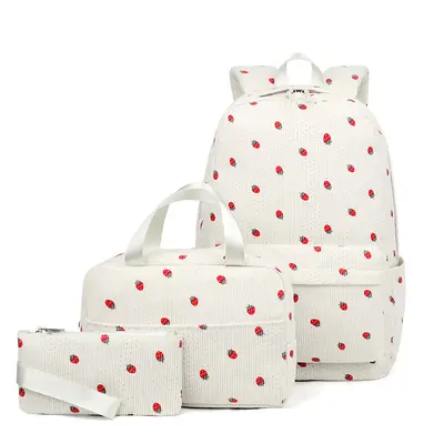 Corduroy Printed Teen Backpack with Laptop Compartment - 12