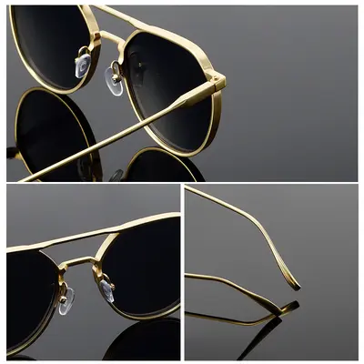 Retro Oval Metal Frame Aviator Sunglasses, Double Bridge, UV Protection - 4